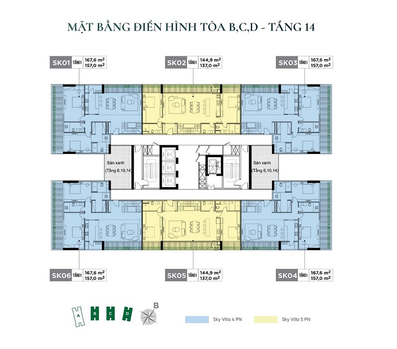 Mặt bằng thiết kế tầng 14 tại chung cư Sunshine Green Iconic