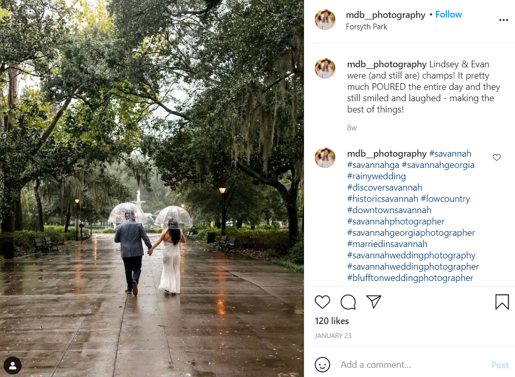couple getting married in the rain