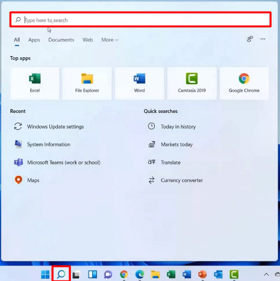 The new Search Bar in Windows 11