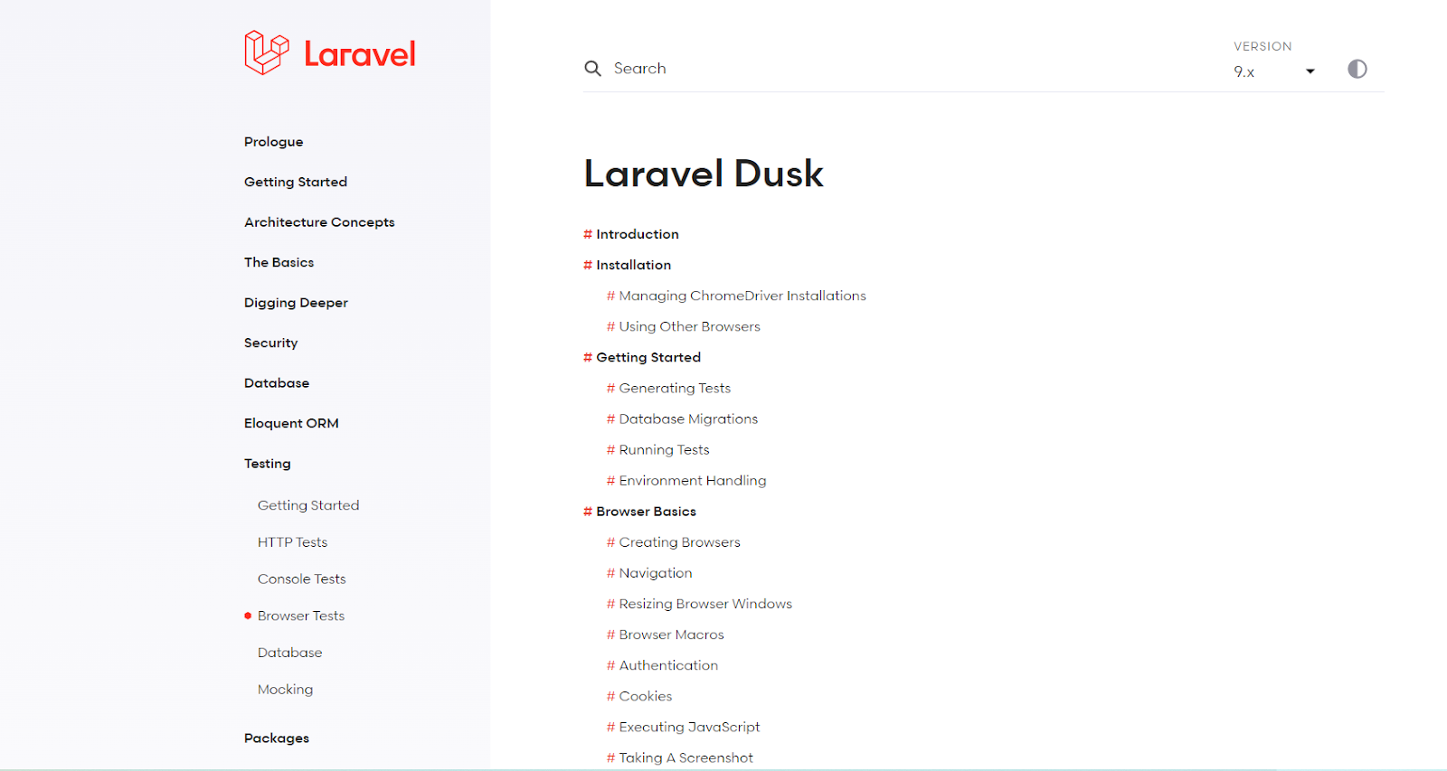 Laravel framework dusk