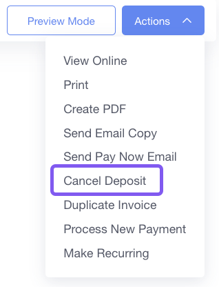 cancel deposit menu option