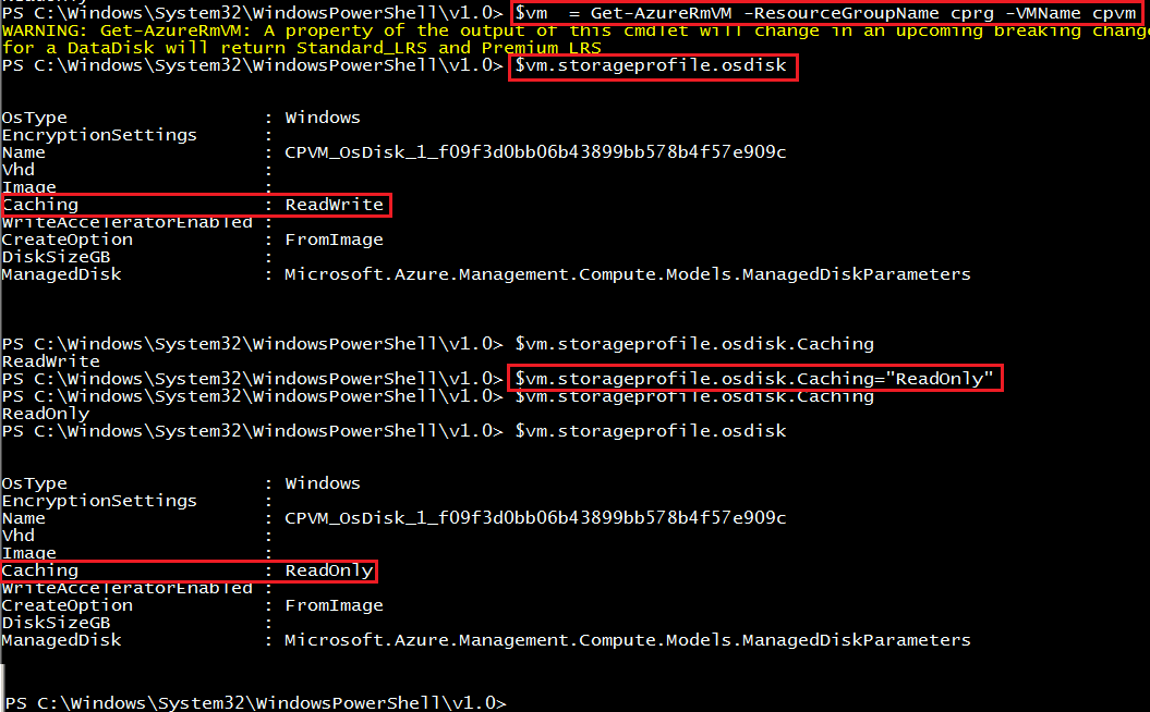 Azure Disk Caching in PowerShell