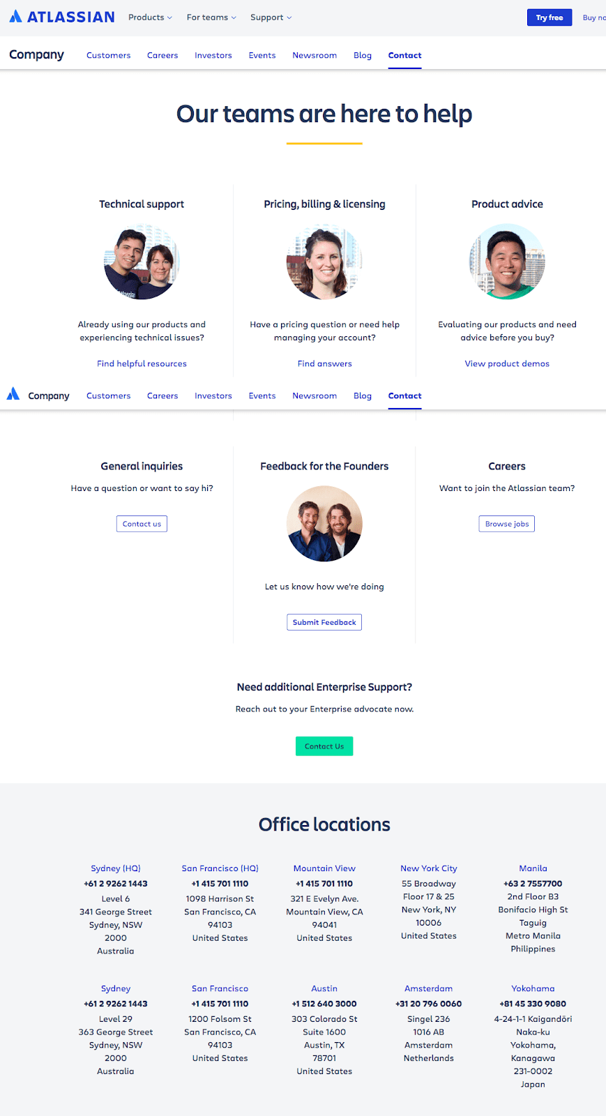 Best Contact Us Pages: Atlassian