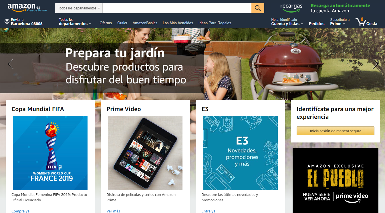 Homepage Amazon, one of the best marketplacesin Spain