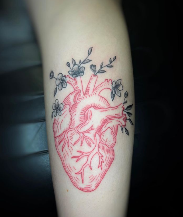 Red Heart Blooming Anatomical Heart Tattoos