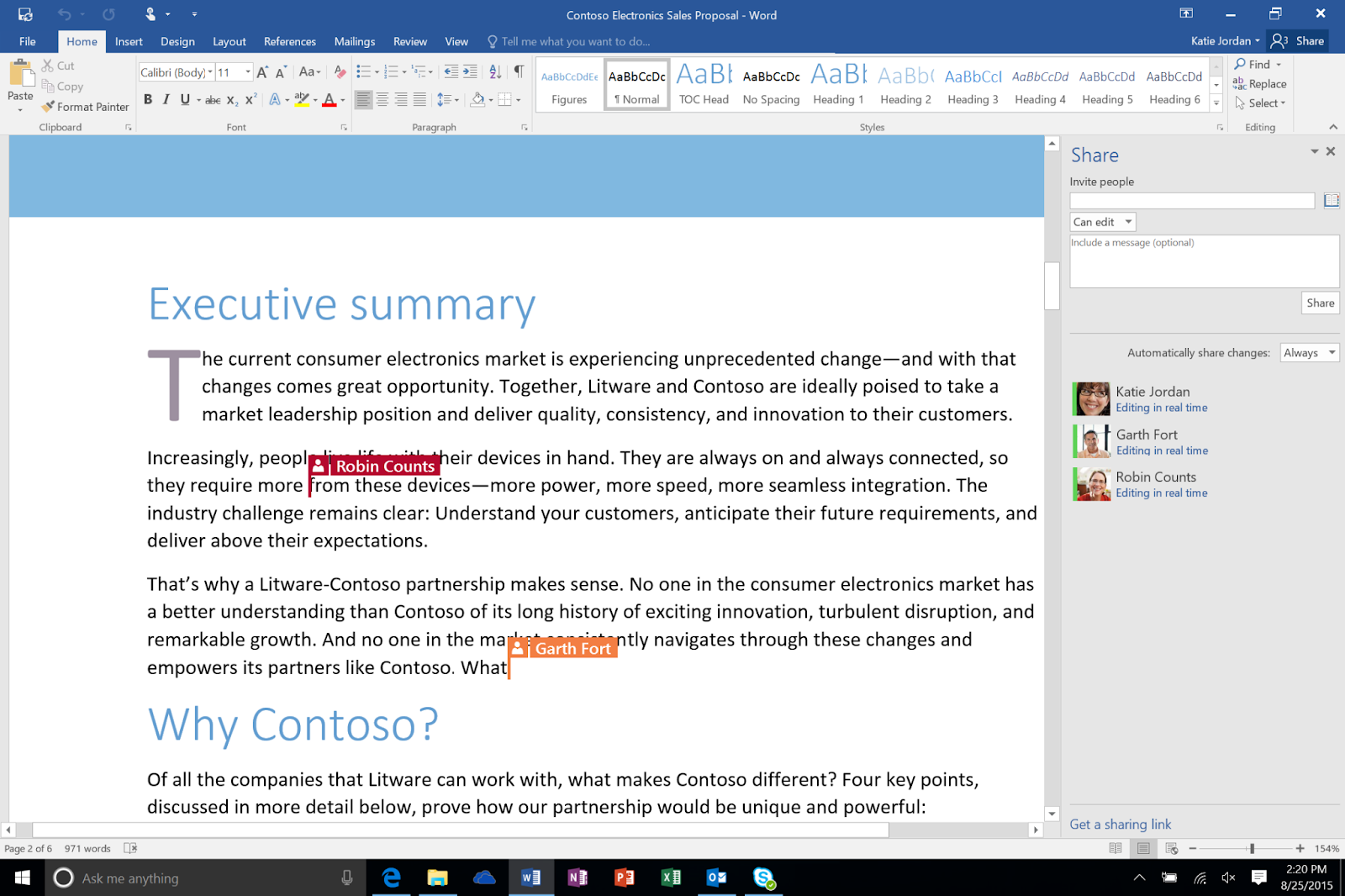 Collaboration usage in Microsoft Word