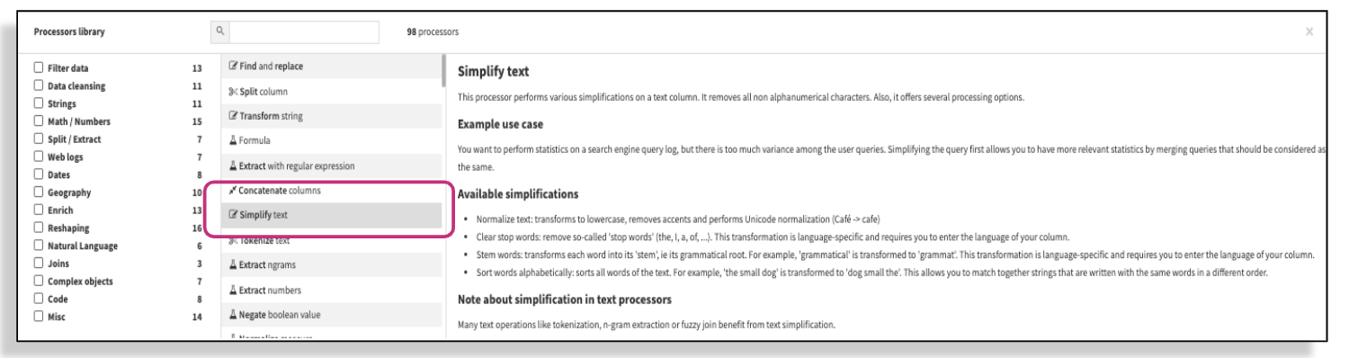 simplify text in Dataiku