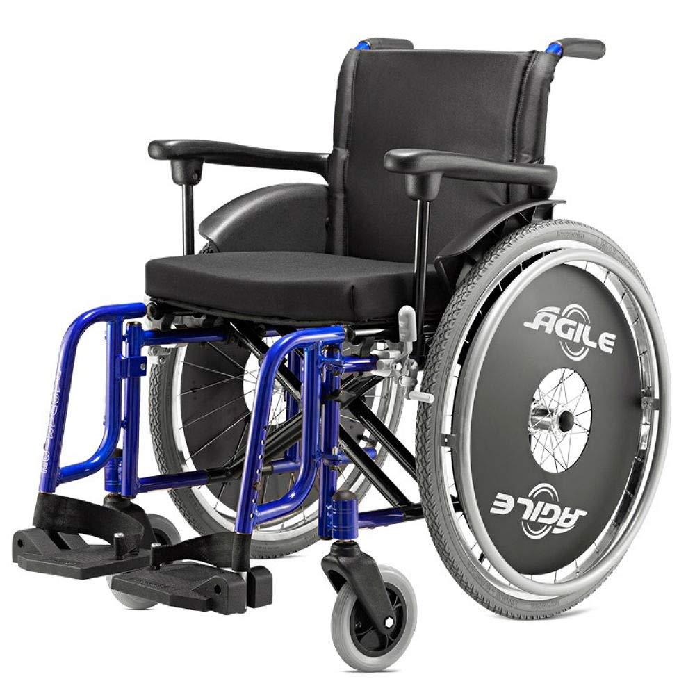 Cadeira de Rodas Ágile em Alumínio Baxmann Jaguaribe Assento 44 cm Cadeira Preta