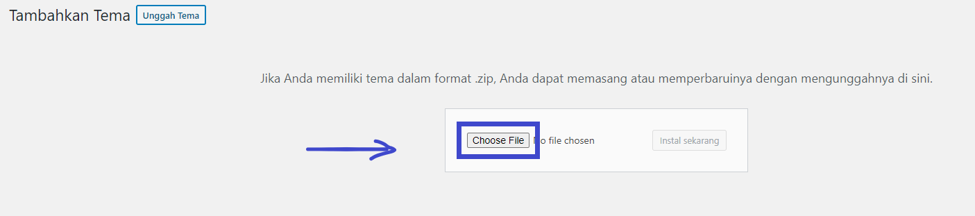 Unggah tema website sekolah dari komputer dalam format ZIP.