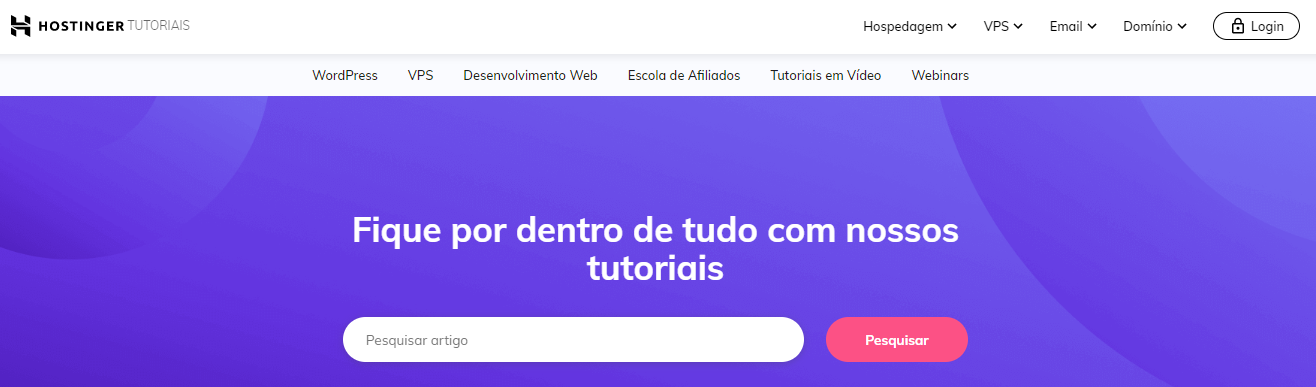 Página inicial dos tutoriais da Hostinger