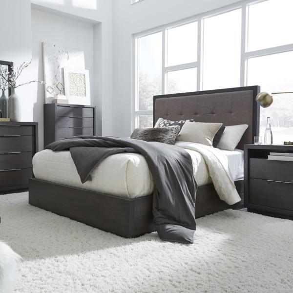 gray upholstered bed 