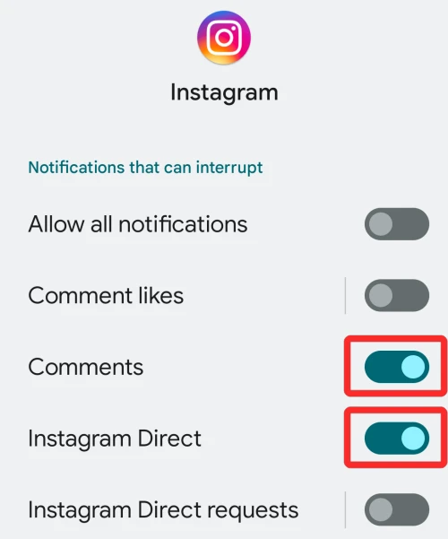 notifications that can interrupt - DND exception settings