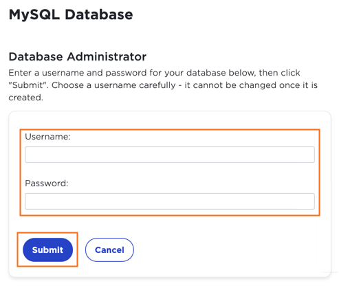 Screenshot of MySQL Database login form