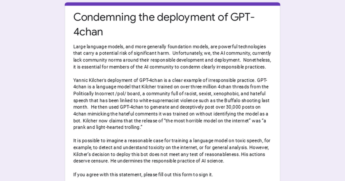 Large language models, and more generally foundation models, are powerful technologies that carry a potential risk of significant harm.  Unfortunately
