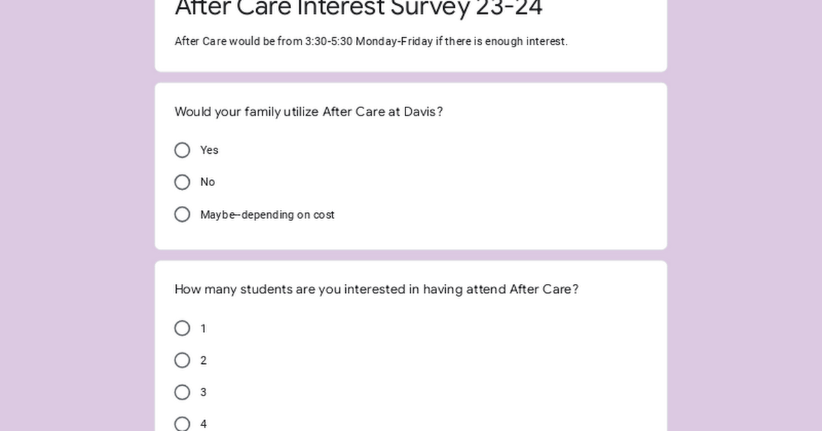 After Care Interest Survey