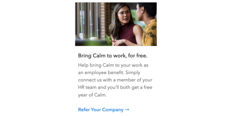 Calm referral program email example