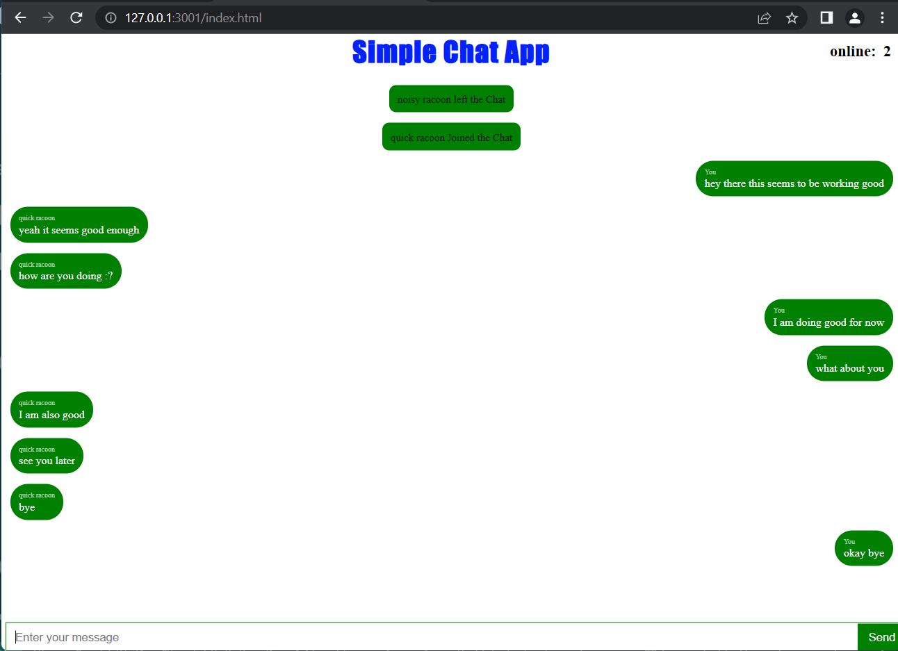 output for Chat App with Node.js and Socket.io