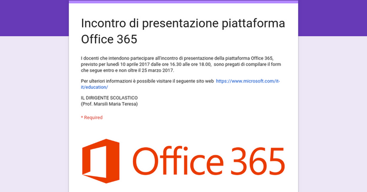 Incontro di presentazione piattaforma Office 365