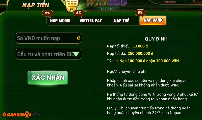 nạp tiền tại win688 club