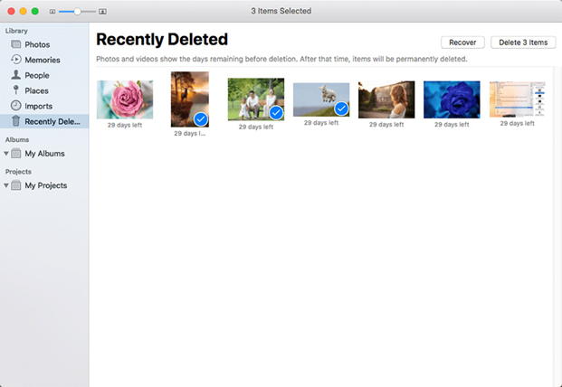 Use Recently Deleted Folder in Photos App to recover photo on the Mac