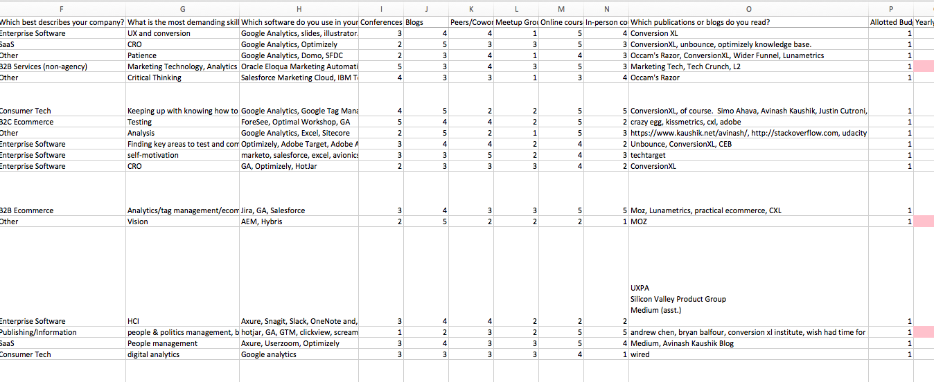 Example of what compiled response data should look like in Excel.
