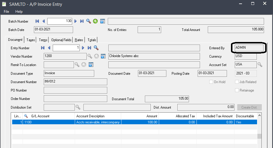 Transaction Entry