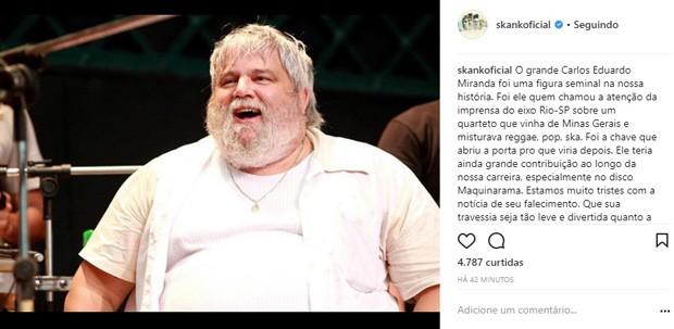 Skank lamenta morte de Carlos Eduardo Miranda (Foto: Reprodução/Instagram)
