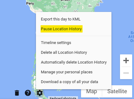 Option to pause location history on Your Timeline in Google Maps