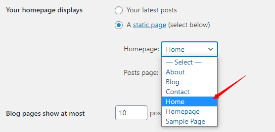 changing homepage settings on wordpress