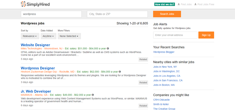 Trabalhos WordPress simplesmente contratados