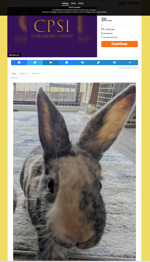 Screenshot of a campaign story with a large picture of a grey and white rabbit. The picture fits the story screen width. 