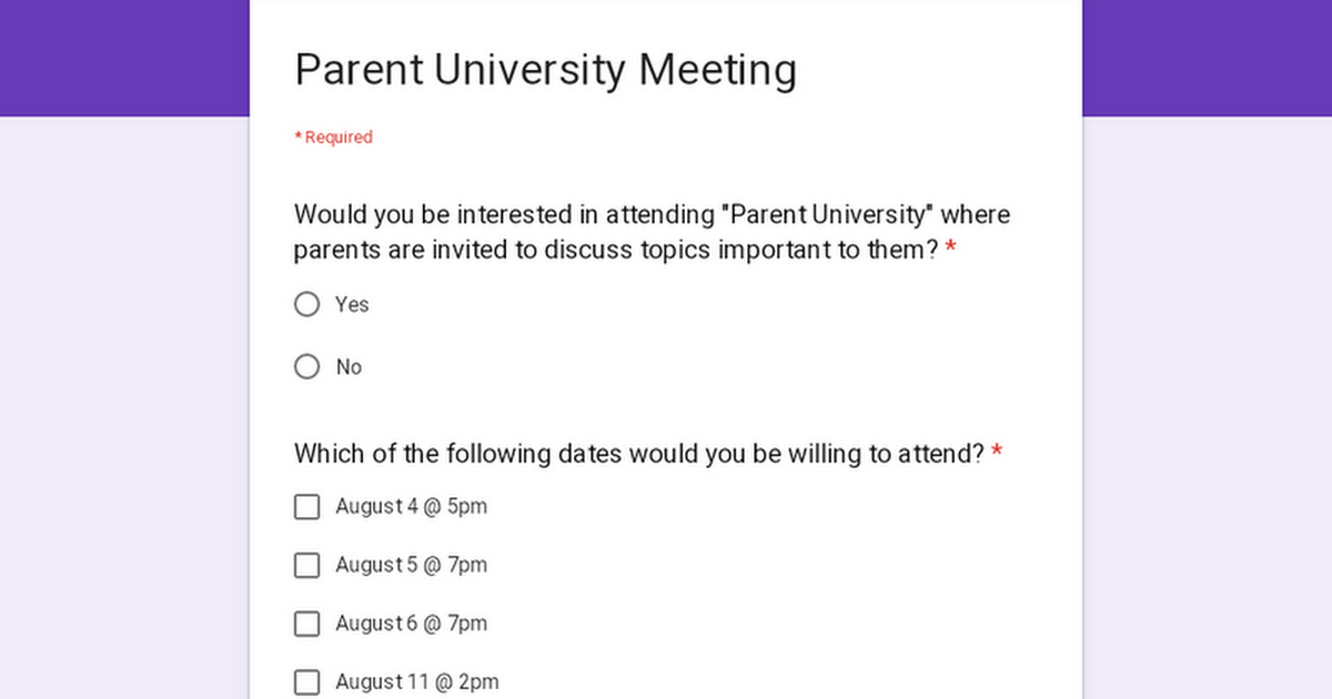Parent University Meeting