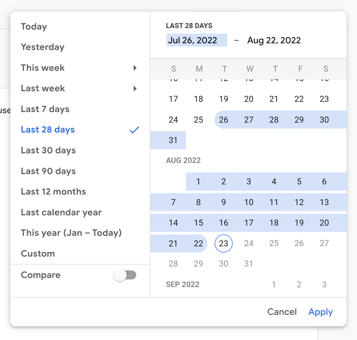 GA4 Google Analytics screenshot showing how to select a date range