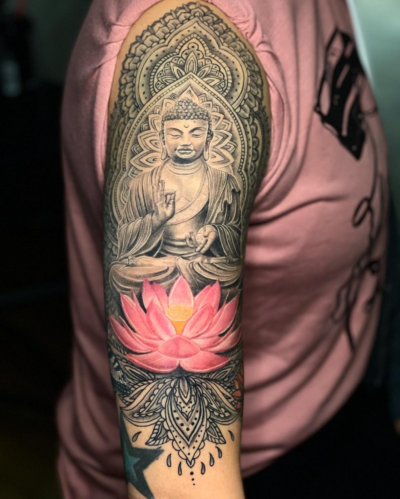 Buddha on Lotus Classy Shoulder Tattoos Female 