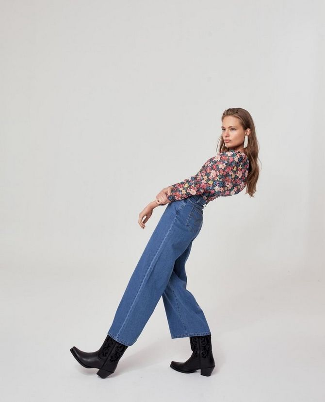 Jeans mit hoher Taille und weitem Bein für Damen