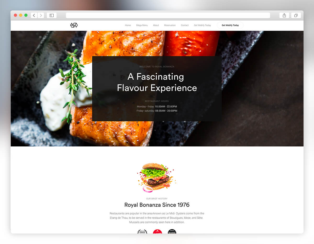 Webify - tema de WordPress para restaurante de mariscos