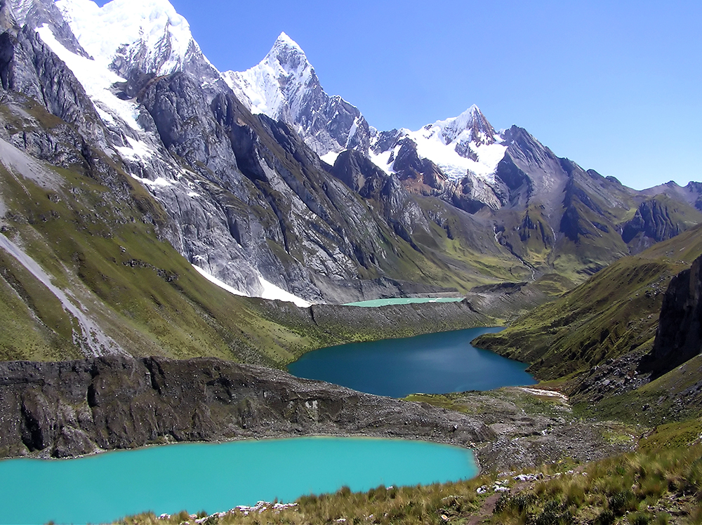 Las Tres Lagos 3 lakes from the huayhush trek in huaraz peru. Top Tourist Attraction in Peru