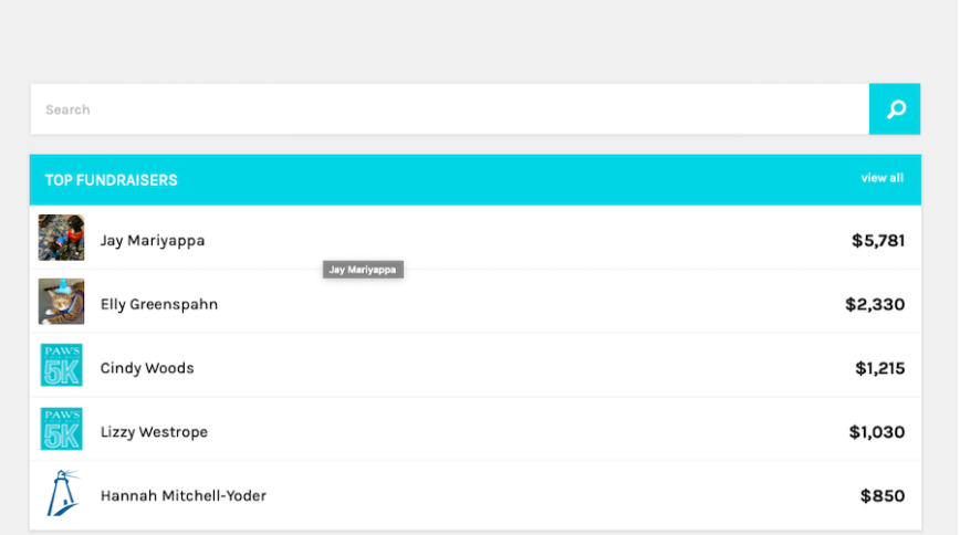 Paws fundraising progress page on website