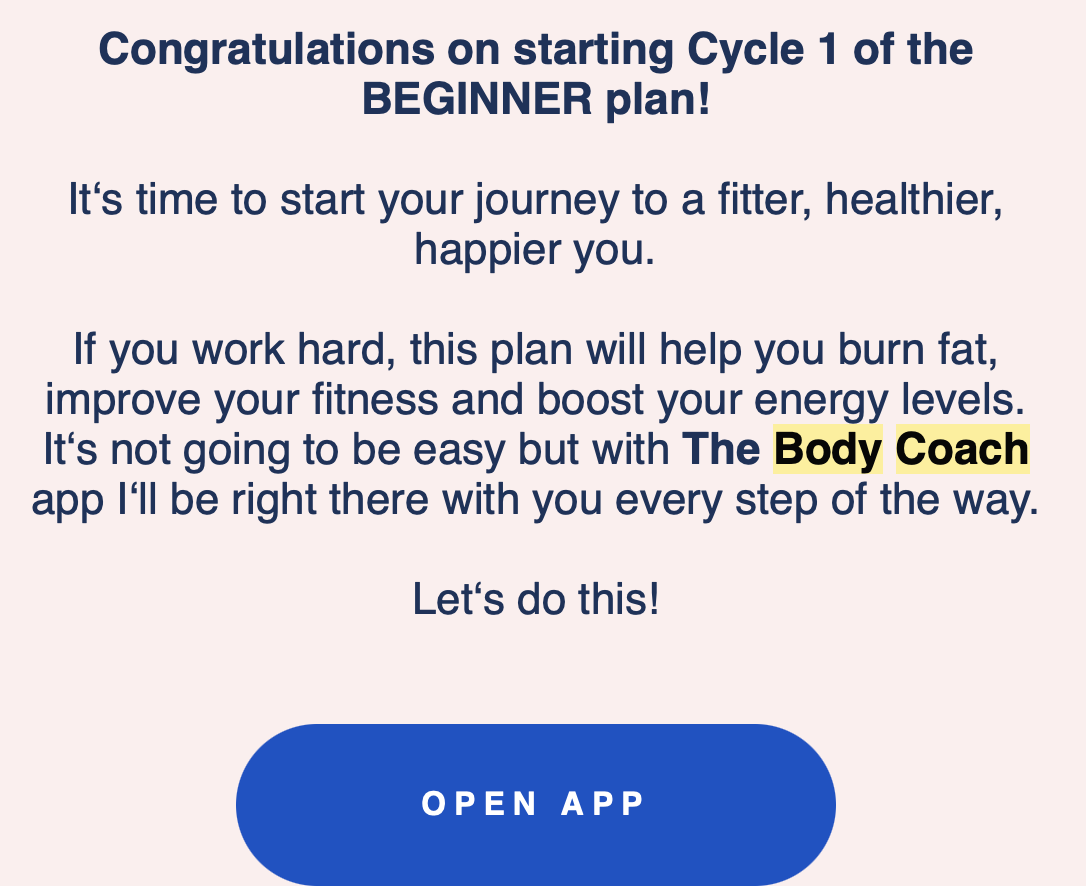 The emailing strategy of Body Coach - Example 1