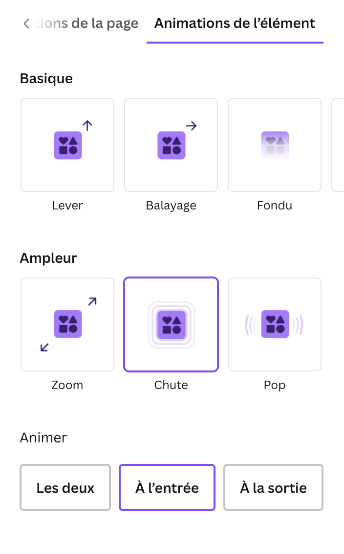 Animation d'éléments dans Canva