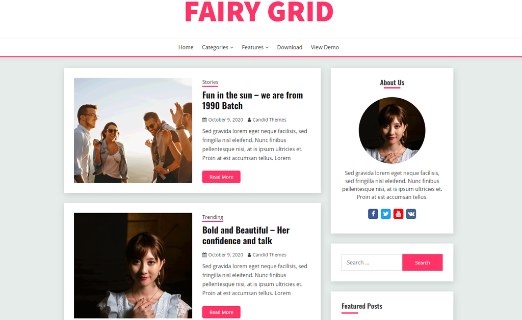 Exemplo de site com o tema Fairy do WordPress 