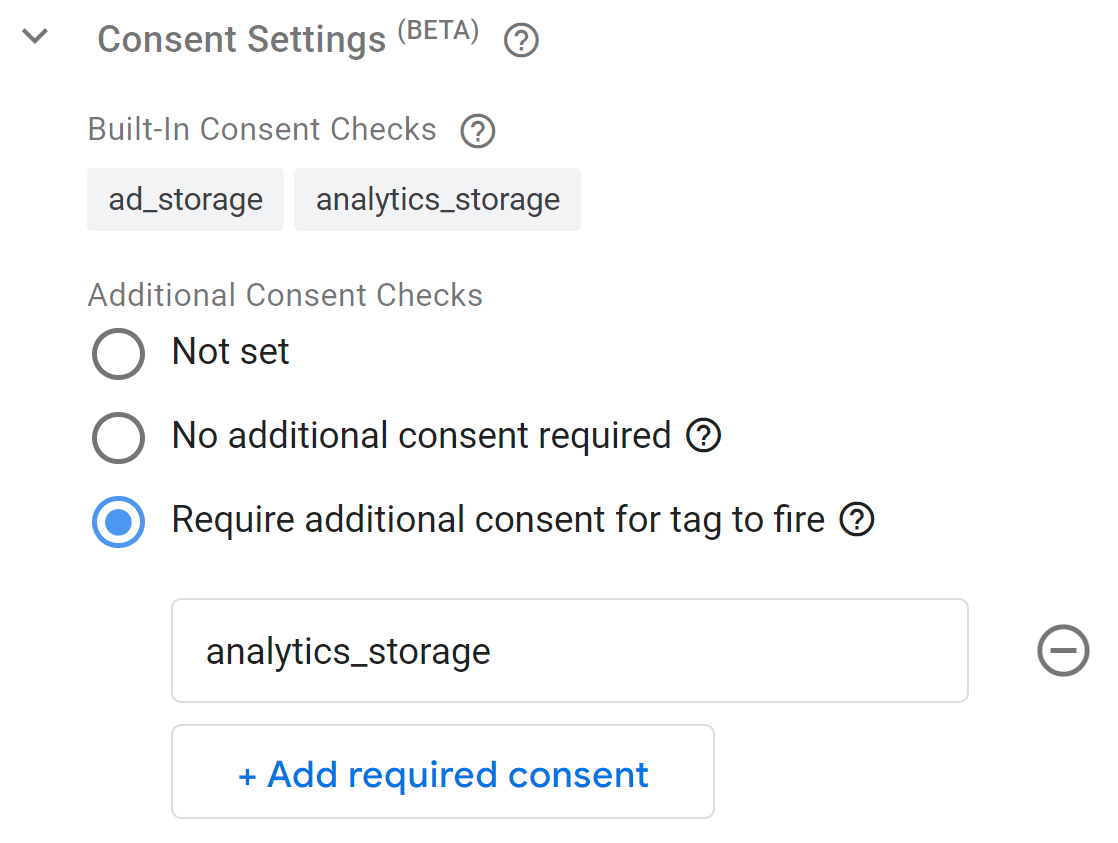 GTM tag consent settings with additional consent set