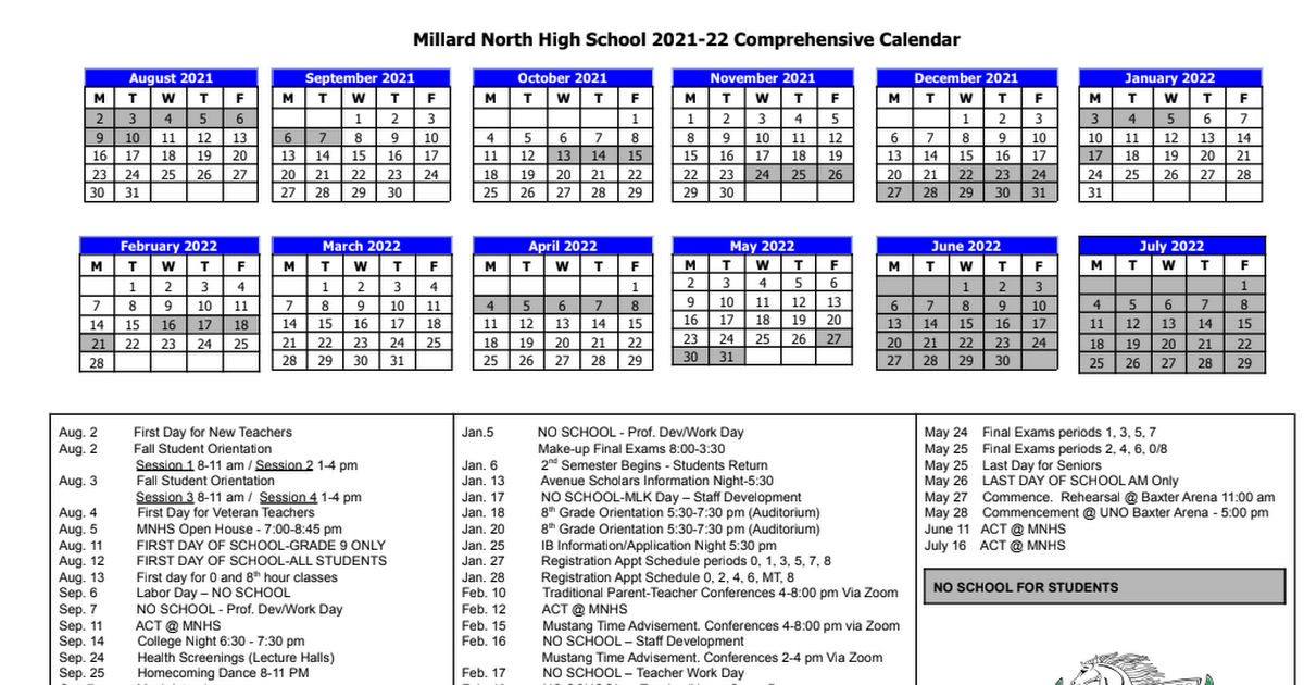 2021-22 Millard North High School Comprehensive Calendar 11.23 Update
