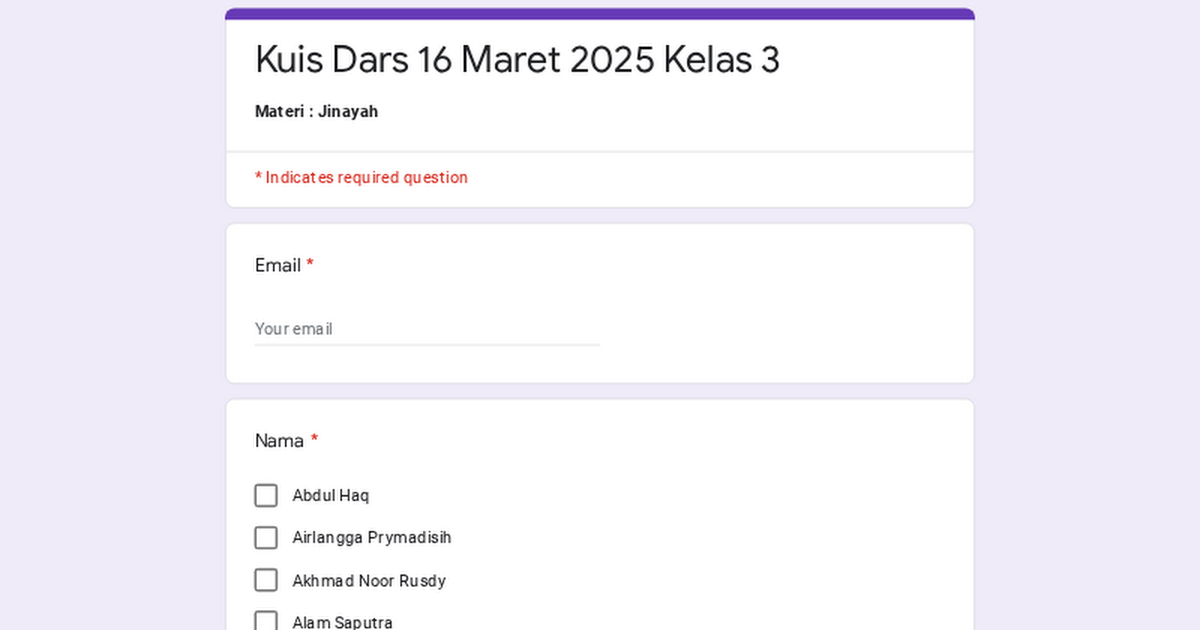 Kuis Dars 16 Maret 2025 Kelas 3