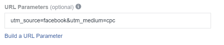 Screenshot of URL Parameter string automatically populated by Facebook using the URL Parameter builder