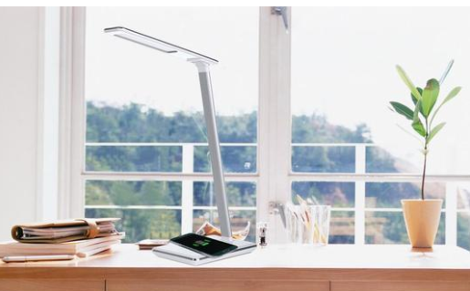 New LED Desk Lamp - Folding 4 Light Color Temperature With Wireless Desktop Charger USB Output Bottom Foam