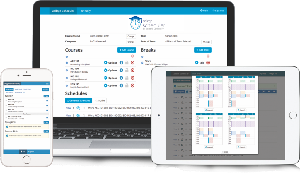 Overview of Scheduler display on mobile, laptop, and tablet devices. 