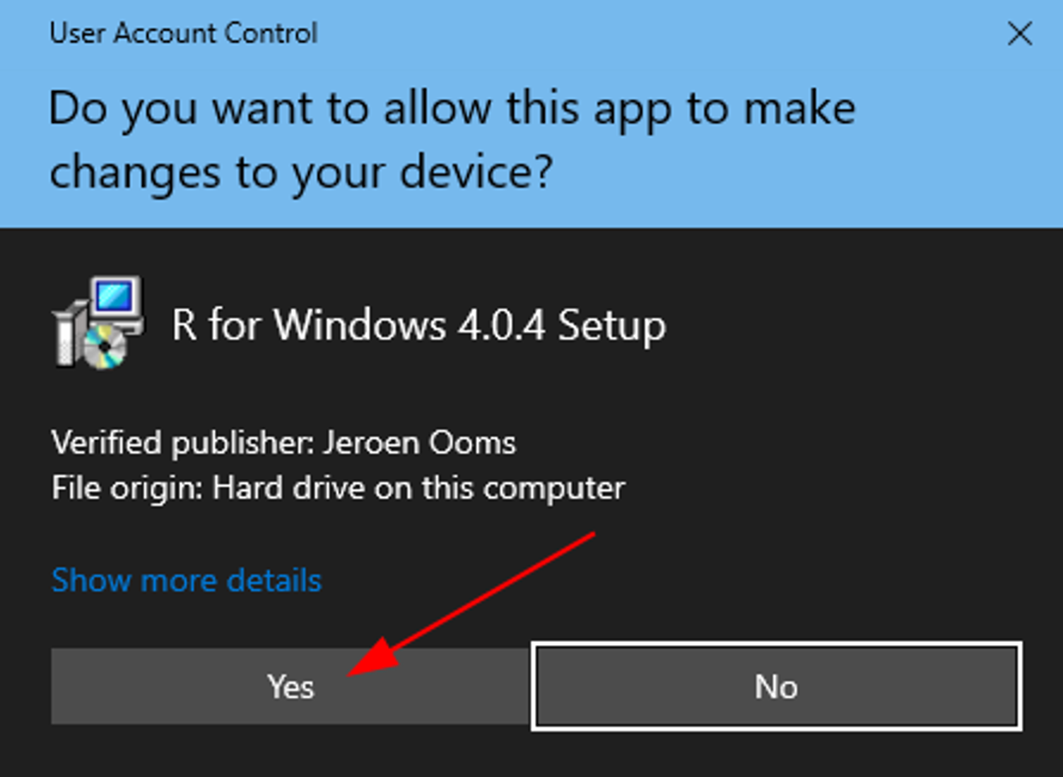 Install R on Windows – User Account Control. Source: uedufy.com
