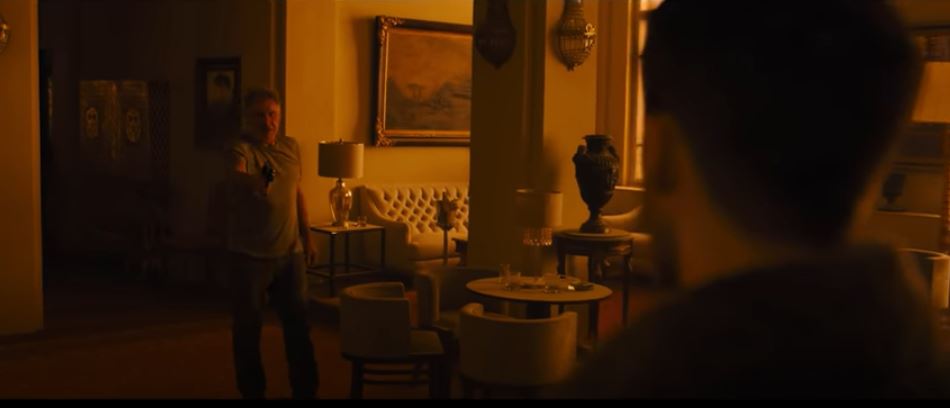 Deckard and K confront each other in Budapest's Old Stock Exchange Palace