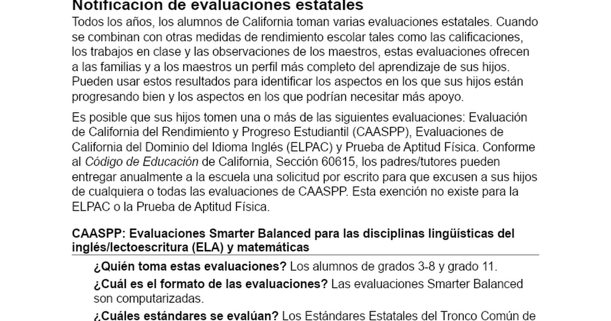 State Wide Assessment Annual Parent Notification Spanish.docx
